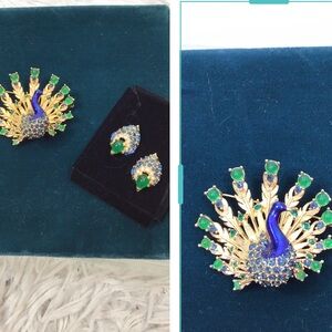 Marcel Boucher signed Gold, blue, green Peacock Brooch vintage designer